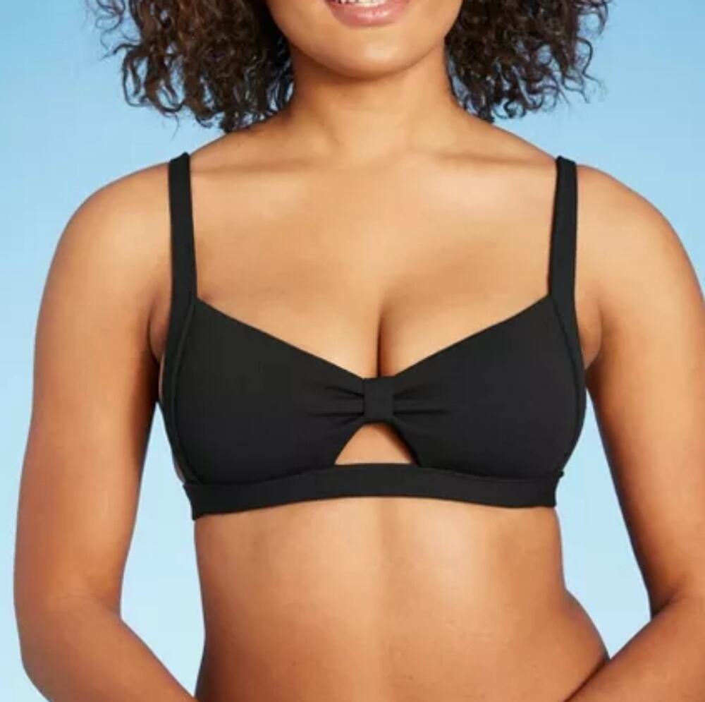 Shade & Shore Black Knot Front Crepe Bralette Bikini Swim Top NEW Women's Medium